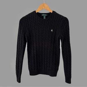 Lauren Ralph Lauren Black Cable Knit Crew Neck Cotton Sweater S